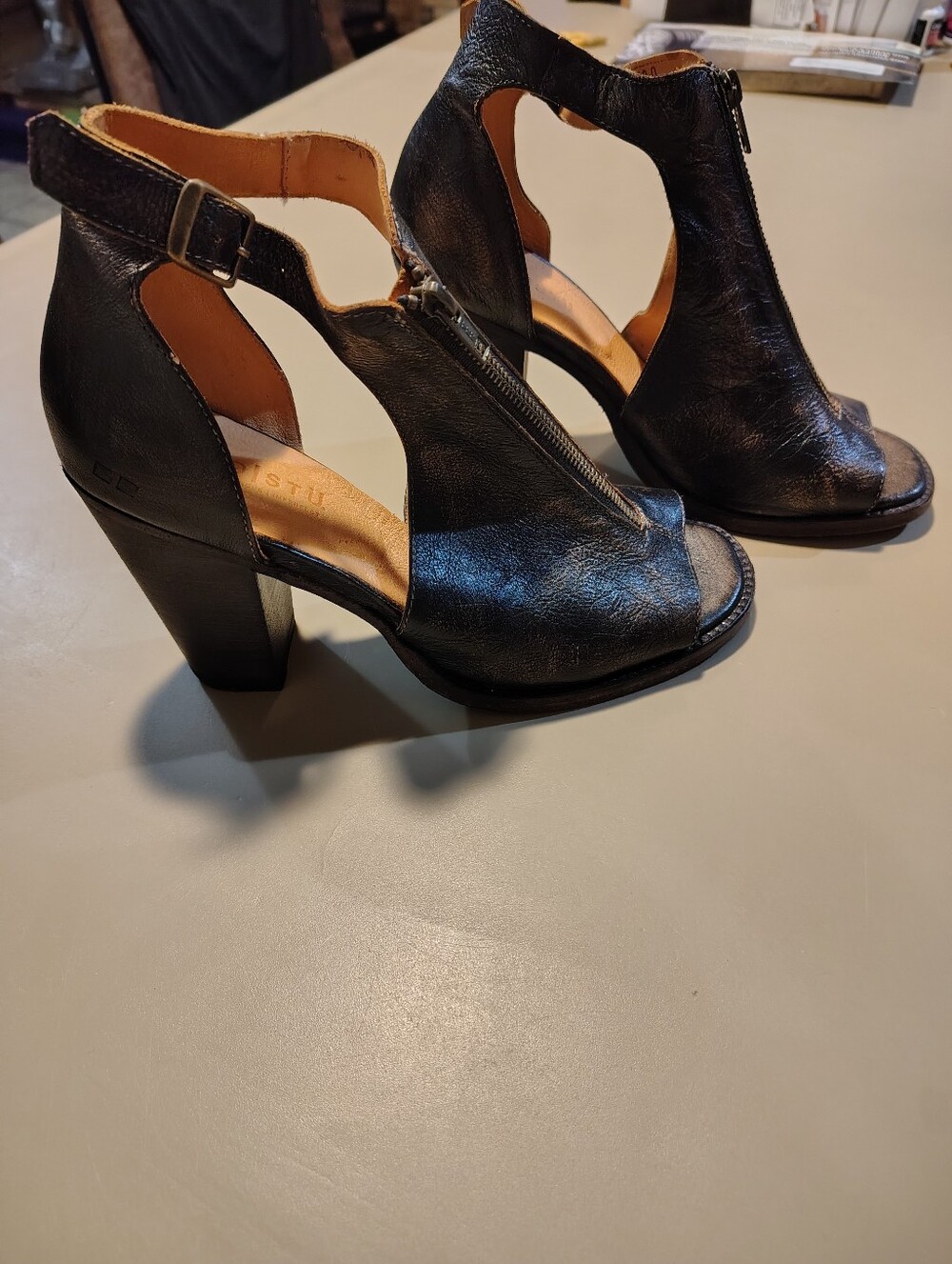 Women's Bed Stu Leather Olena Peep Toe Heels